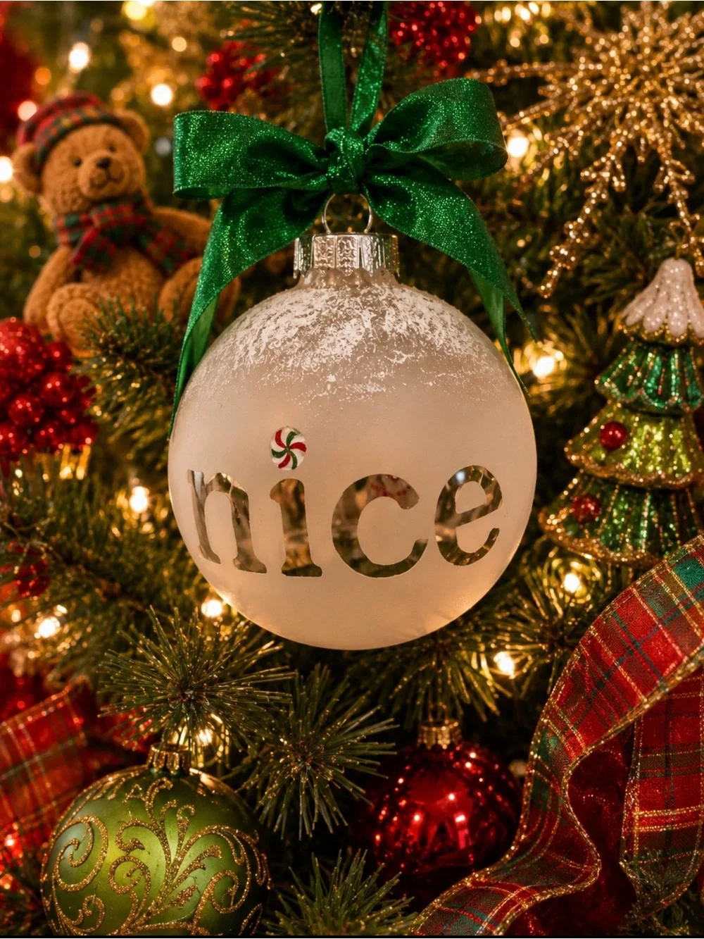 Lolita Holiday Moments Naughty & Nice Hand Painted Glass Christmas Ornament